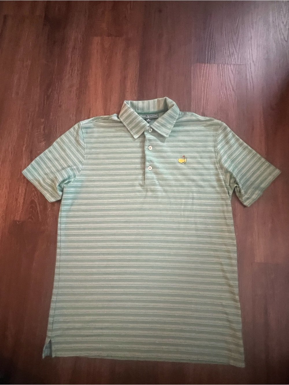 Masters Collection Green White Striped Golf Polo Embroidered Logo M Short Sleeve